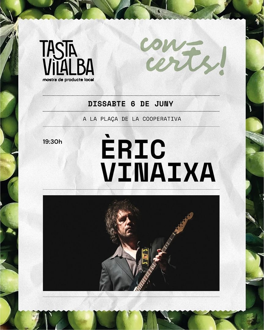 🍷 El proper dissabte, el Tasta Vilalba continua amb una tarda i nit plenes de sabor, música i territori.

🤩 Des de les 18h podràs gaudir de la Mostra de producte local amb degustacions de vi, oli, olives, cireres i molt més… 

🤝 Punxades dels bars i restaurants del municipi
🎨 Taller infantil “Toca, crea i diverteix-te”
🎸 I a les 19:30h… concert d’Èric Vinaixa a la Plaça de la Cooperativa!

✨ Un pla perfecte per venir amb amics, família o simplement deixar-te portar per l’ambient del Tasta Vilalba. 

📍Vilalba dels Arcs
🗓️ Dissabte 6 de juny

💬 Amb qui vindràs aquest dissabte? Etiqueta’l als comentaris! 👇